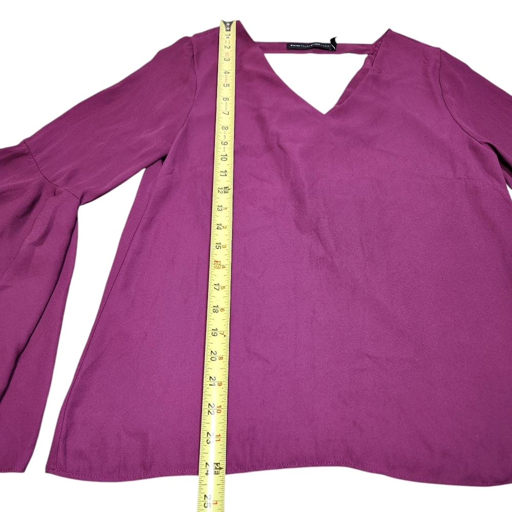 White House Black Market Dramatic Purple Bell Sleeve‎ Drape Back Blouse Top 6 M - Picture 10 of 15